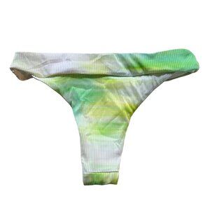 Bikini bottom thong small ribbed white green yellow tie dye cheeky swimsuit